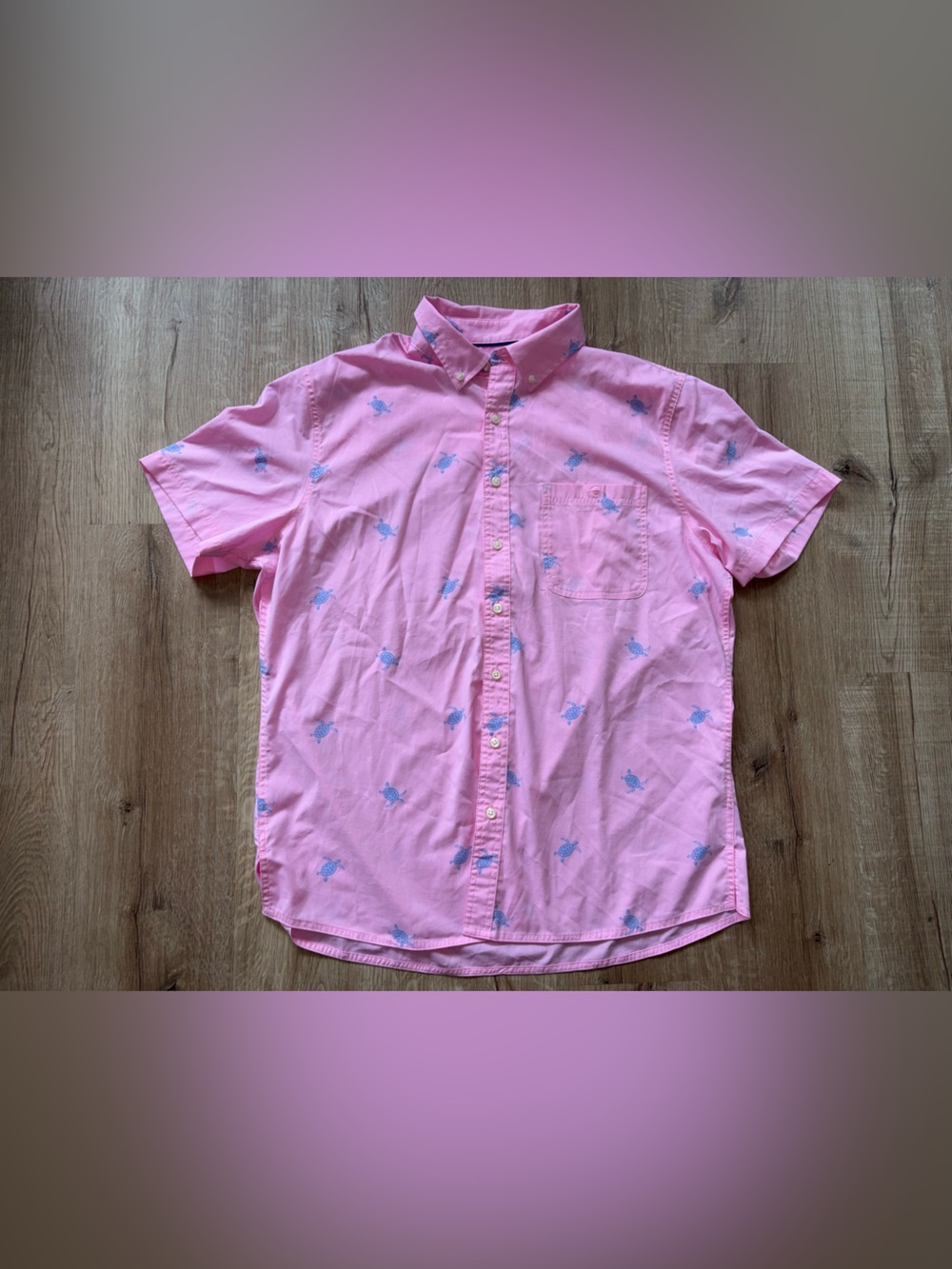 croft & barrow Pink Button-Up Shirt with Blue Turtle Motif
